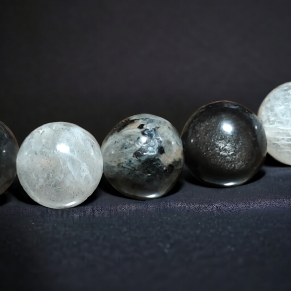 Gray Labradorite Black Labradorite & Silver Obsidian Bracelet 10mm Unisex - Picture 3 of 6